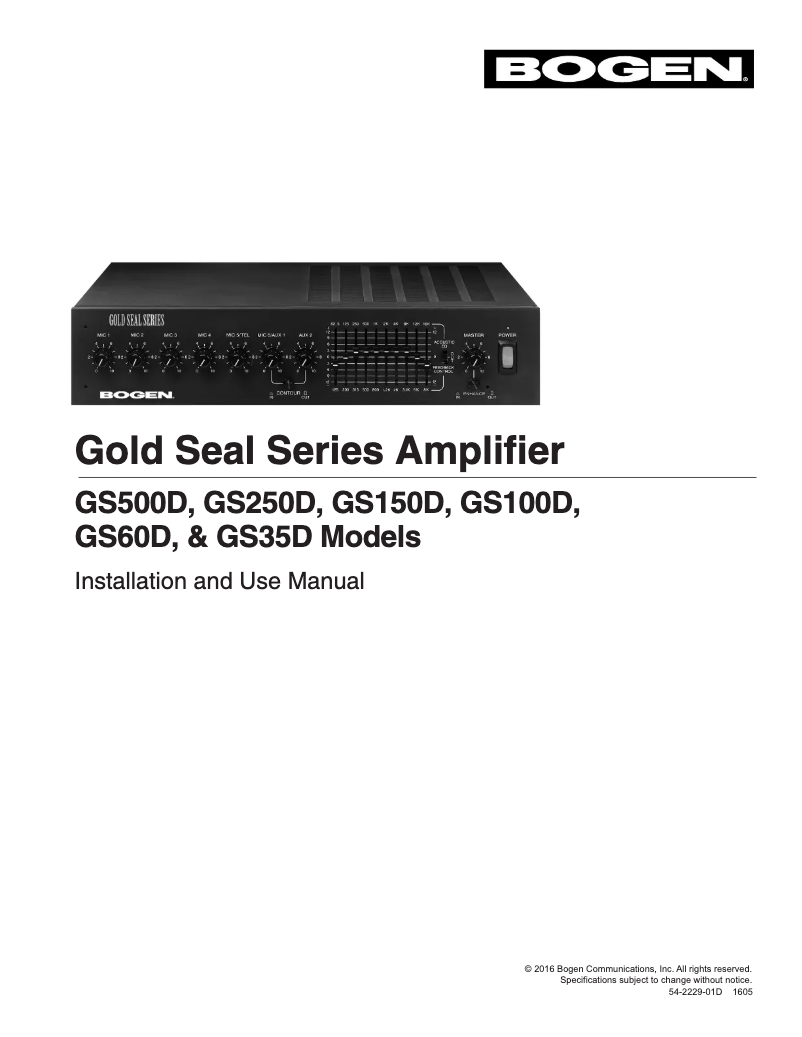 Page n°1 - Manuel utilisateur Bogen Gold Seal GS500D
