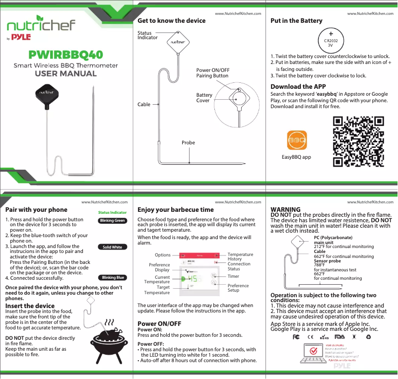 Page 1 de la notice Manuel utilisateur Nutrichef PWIRBBQ40.5