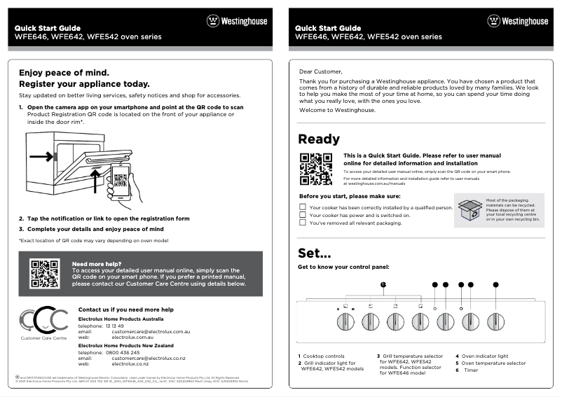 Page n°1 - Guide de démarrage rapide Westinghouse WFE642SCB