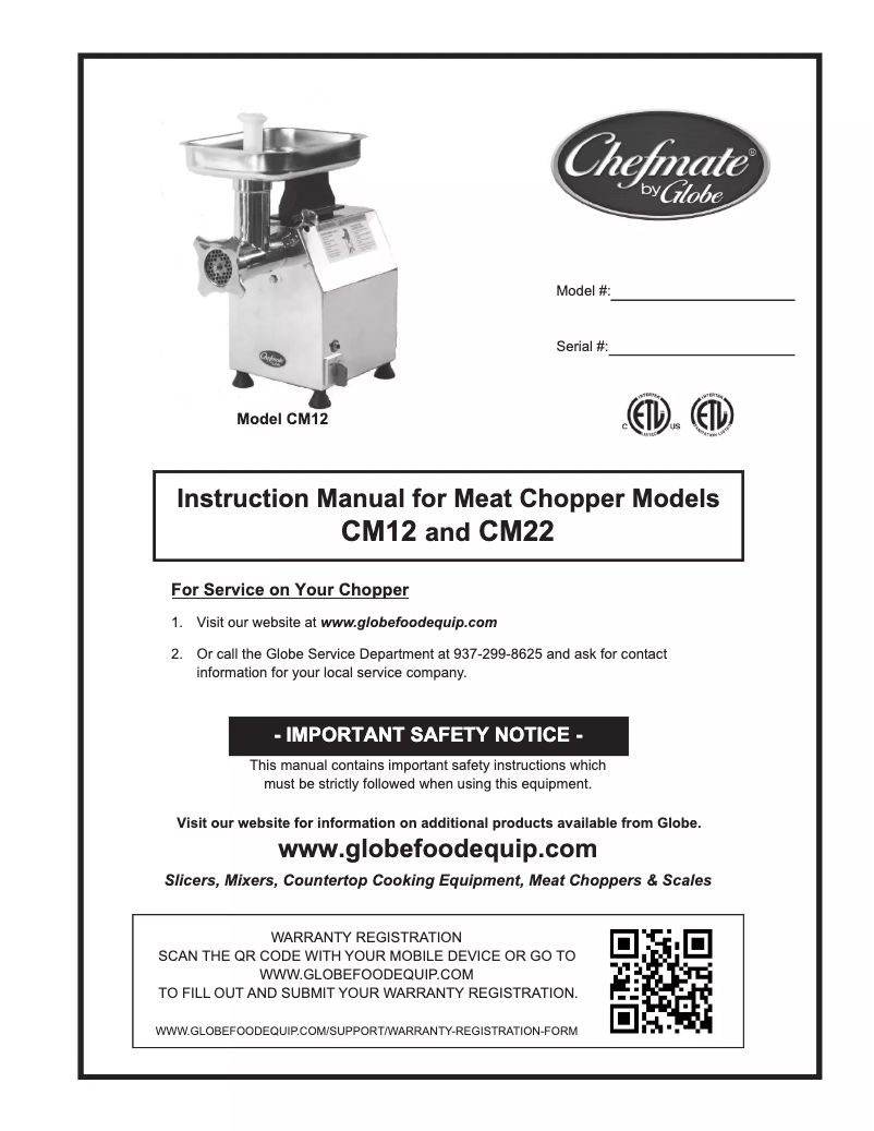 Page 1 de la notice Manuel utilisateur Globe CM22