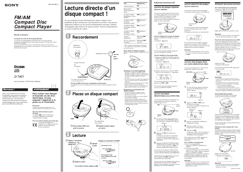 Page 1 de la notice Manuel utilisateur Sony D-T401
