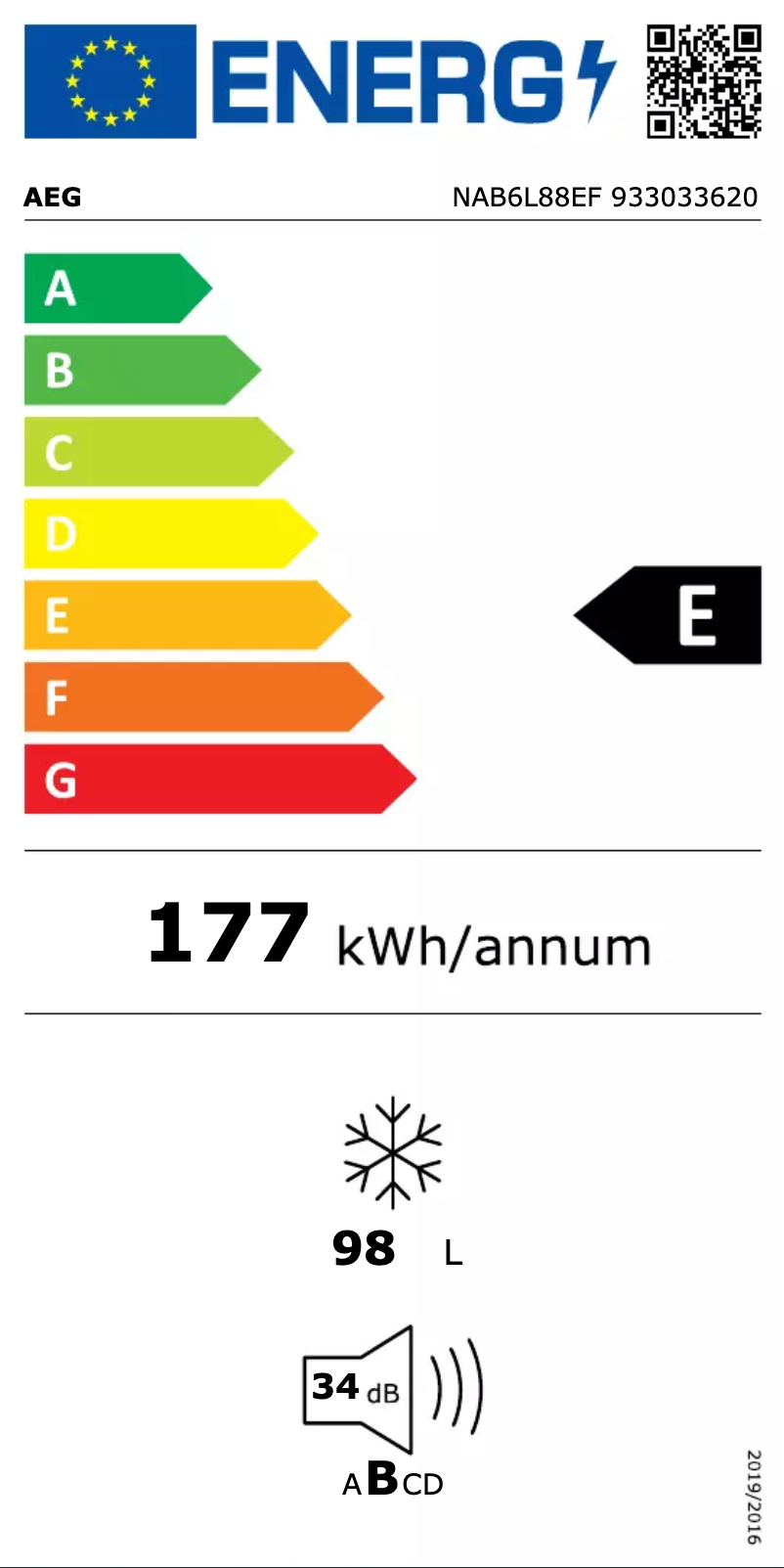 Page n°1 - Label énergétique AEG NAB6L88EF