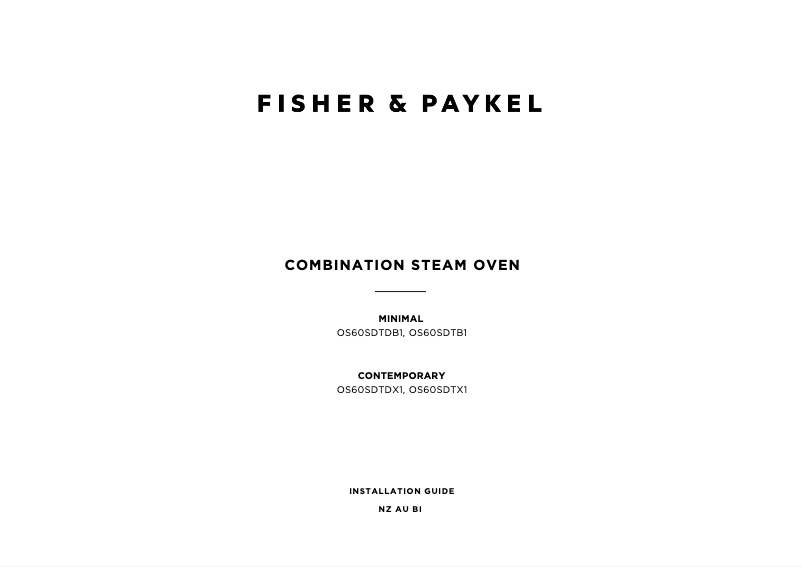 Page 1 de la notice Guide d'installation Fisher & Paykel OS60SDTX1