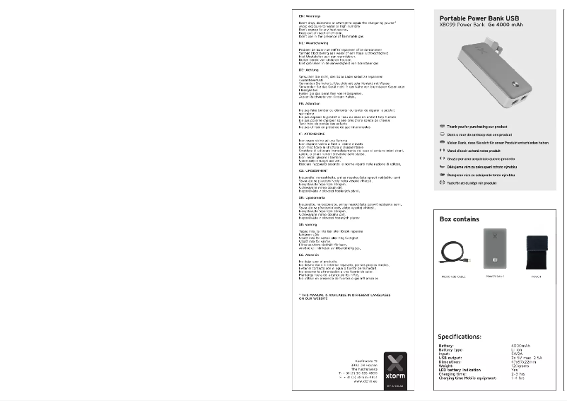 Page 1 de la notice Manuel utilisateur Xtorm XB099