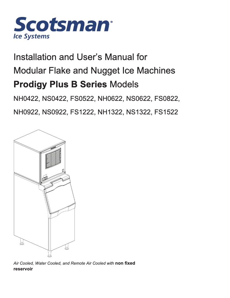 Page 1 of the manual User Manual Scotsman NH0922-B