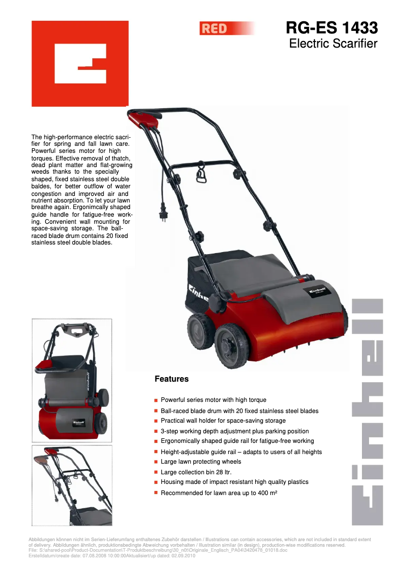 Page n°1 - Fiche technique Einhell RG-ES 1433