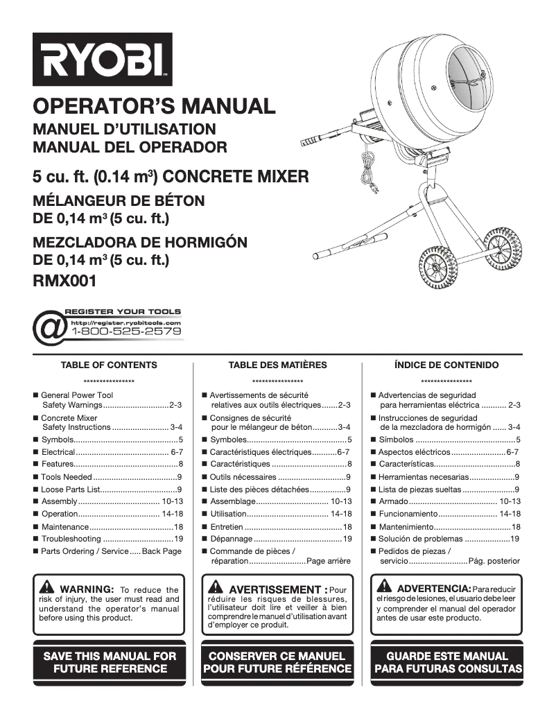 Page n°1 - Manuel utilisateur RYOBI RMX001