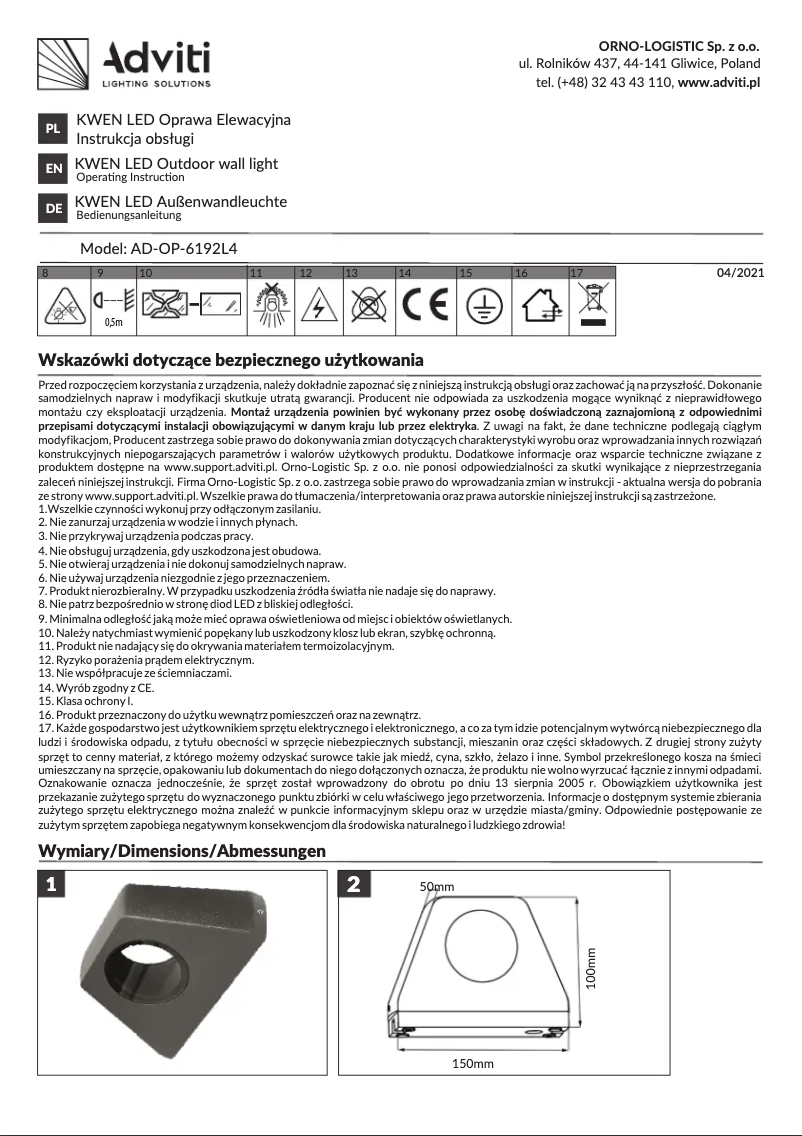 Page n°1 - Manuel utilisateur Adviti AD-OP-6192L4