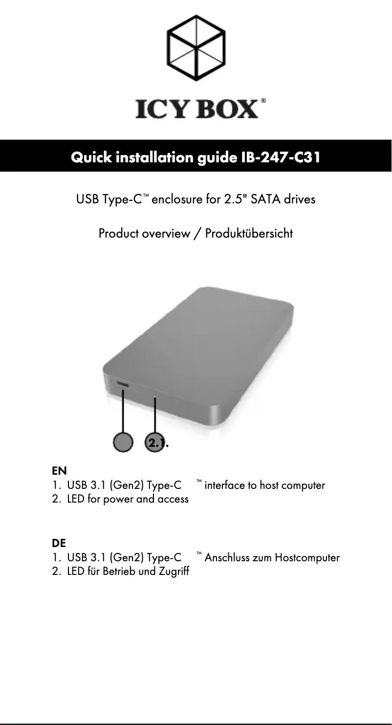Page 1 de la notice Mode d'emploi Icy Box IB-247-C31