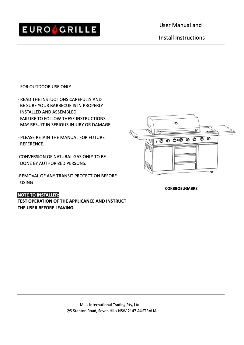 Page n°1 - Manuel utilisateur EuroGrille COKBBQEUGABR8