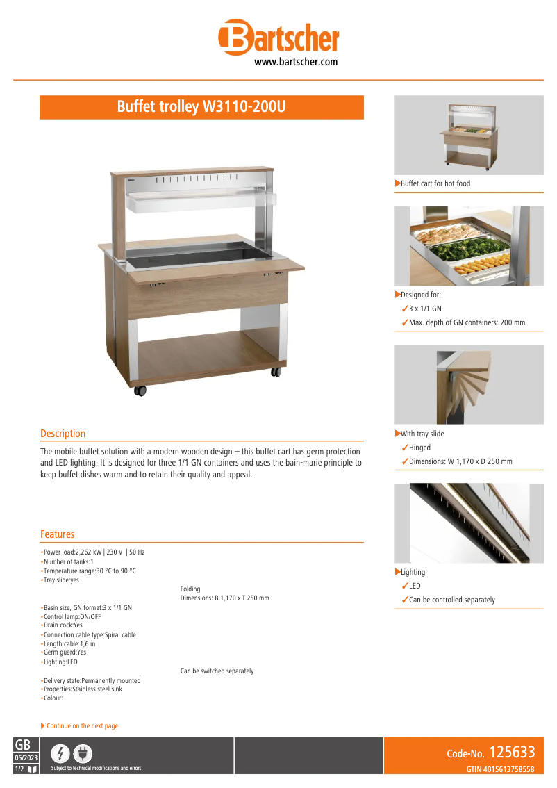 Page 1 de la notice Fiche technique Bartscher W3110-200U