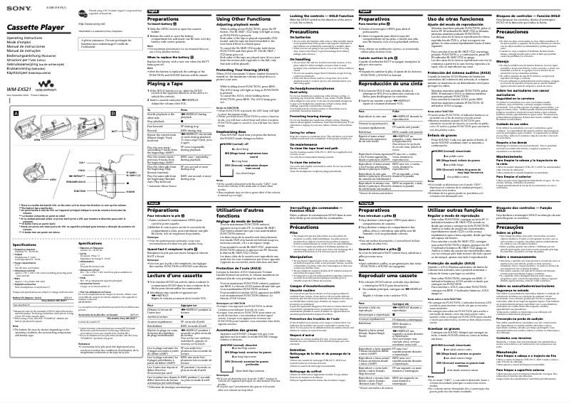 Image de la première page du manuel de l'appareil Walkman WM-EX521