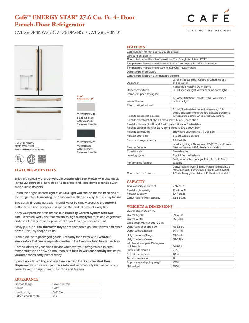 Page n°1 - Fiche technique GE CVE28DP3ND1