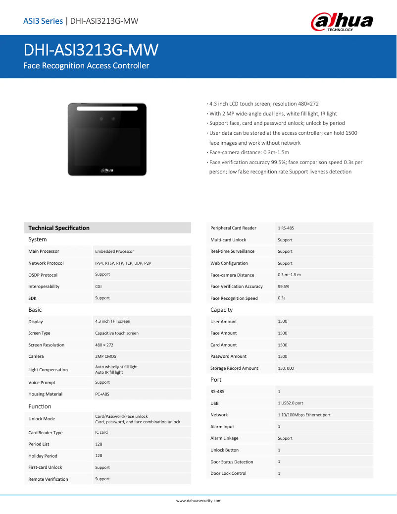 Page 1 de la notice Fiche technique Dahua Technology ASI3213G-MW