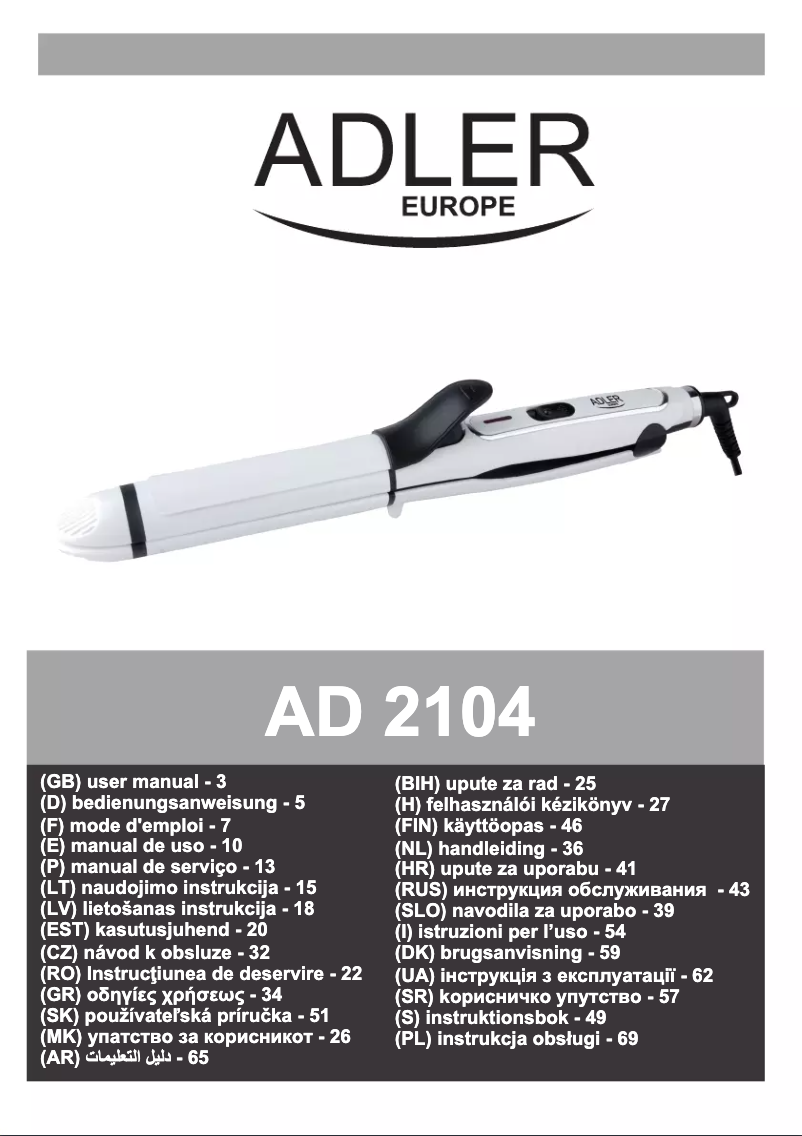 Page 1 de la notice Manuel utilisateur Adler AD 2104