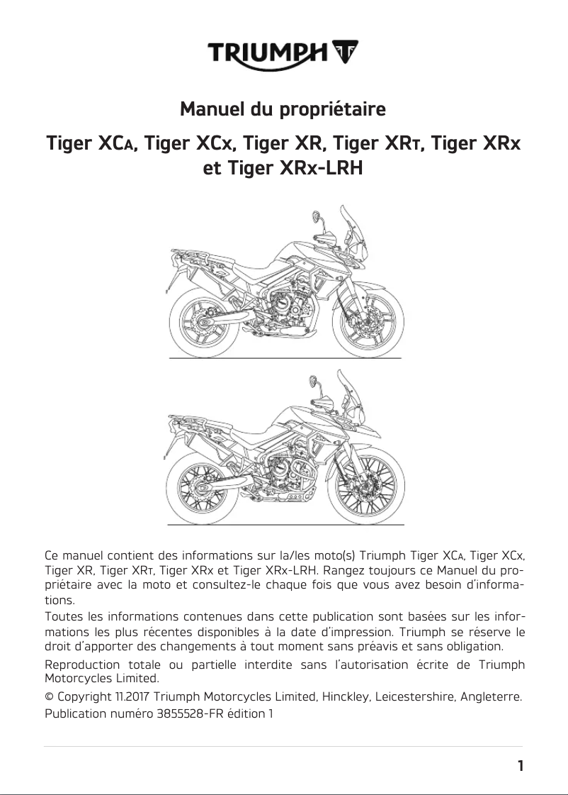 Page 1 de la notice Manuel utilisateur Triumph Tiger 800