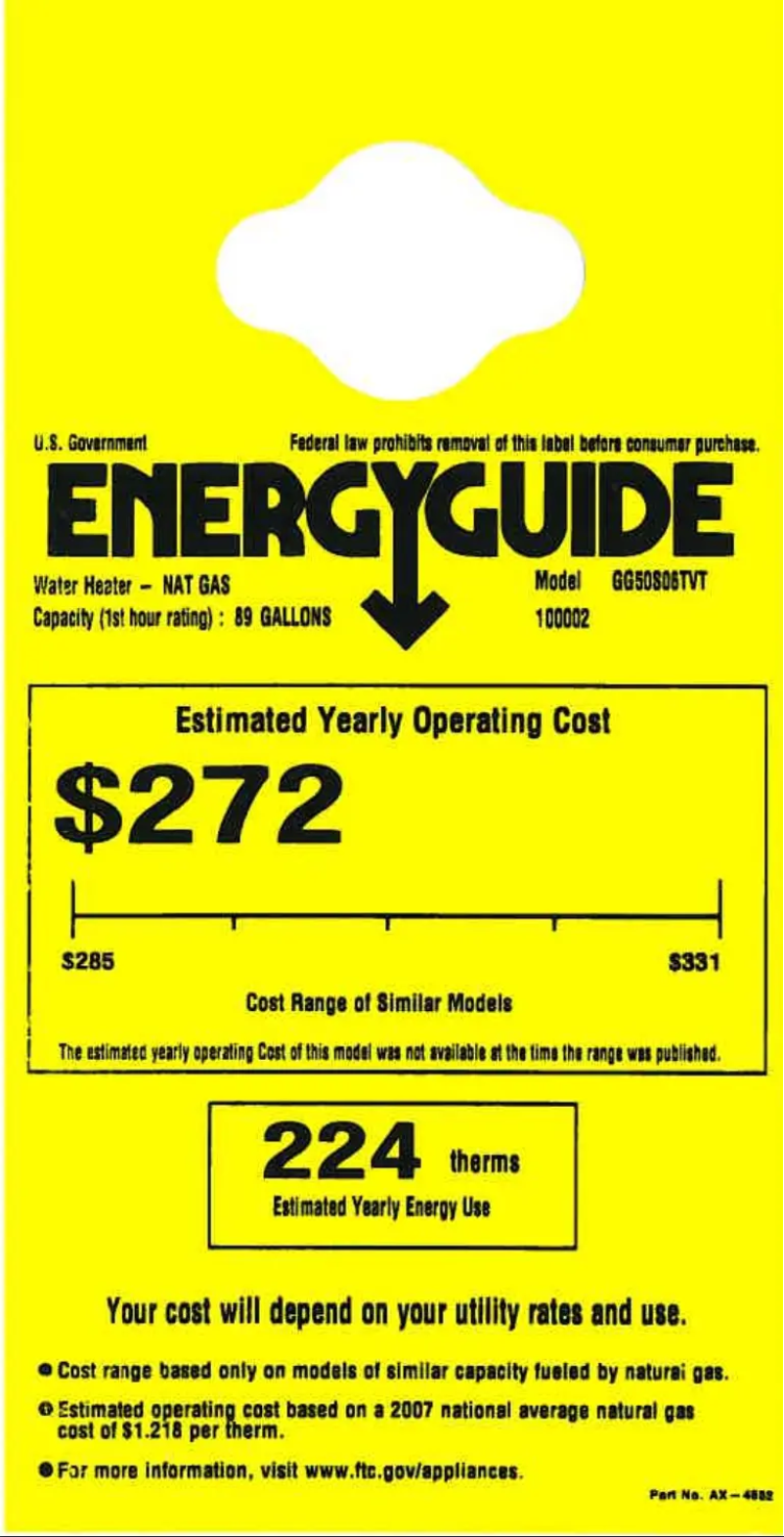Page n°1 - Label énergétique GE GG50S06TVT