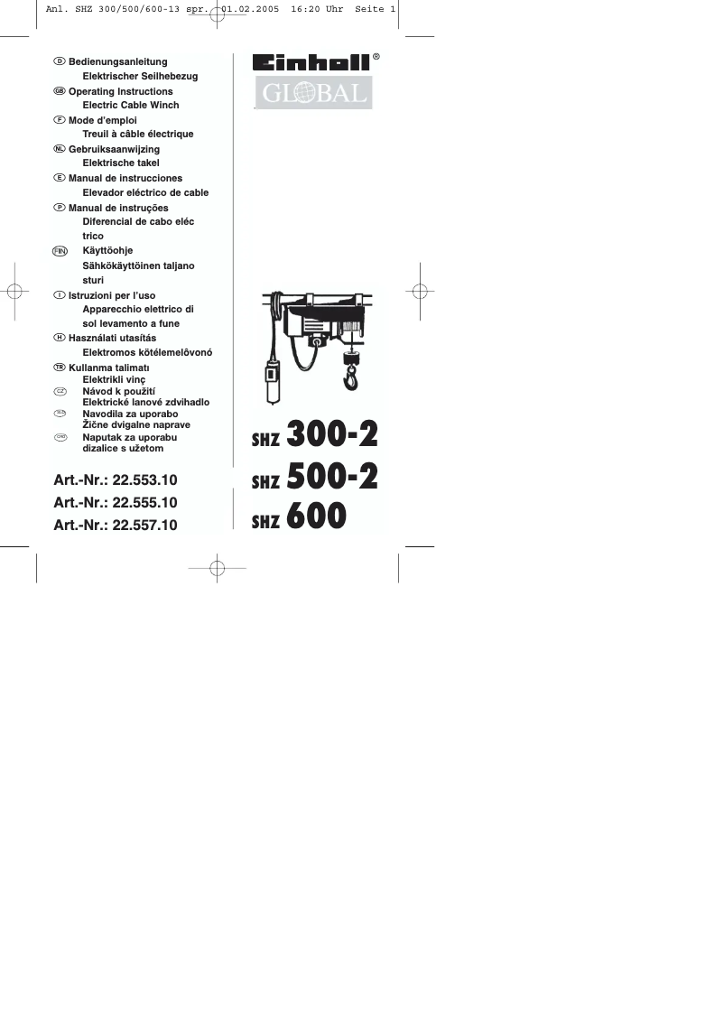 Page n°1 - Manuel utilisateur Global SHZ 300-2