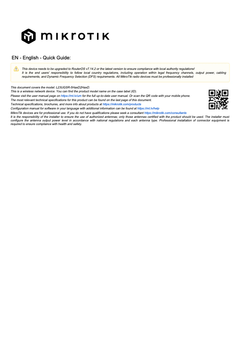 Image de la première page du manuel de l'appareil L23UGSR-5HaxD2HaxD