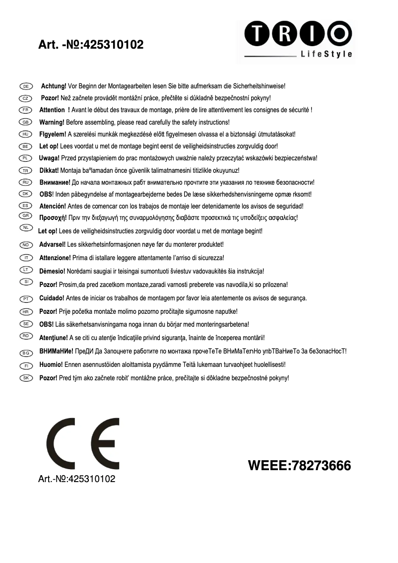 Page 1 de la notice Manuel utilisateur Trio Lighting Mamba 425310102