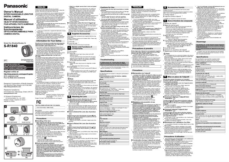 Page 1 de la notice Manuel utilisateur Panasonic S-R1840