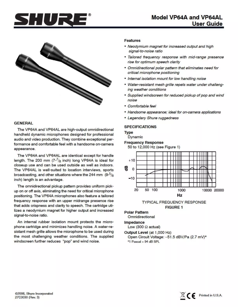 Page n°1 - Manuel utilisateur Shure VP64A