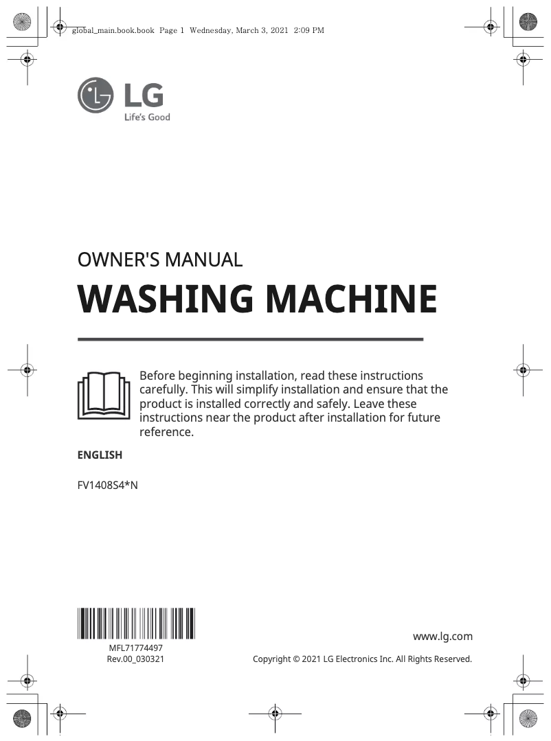 Page n°1 - Manuel utilisateur LG FV1408S4WN