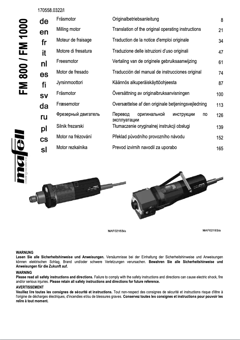 Page n°1 - Manuel utilisateur Mafell FM 1000