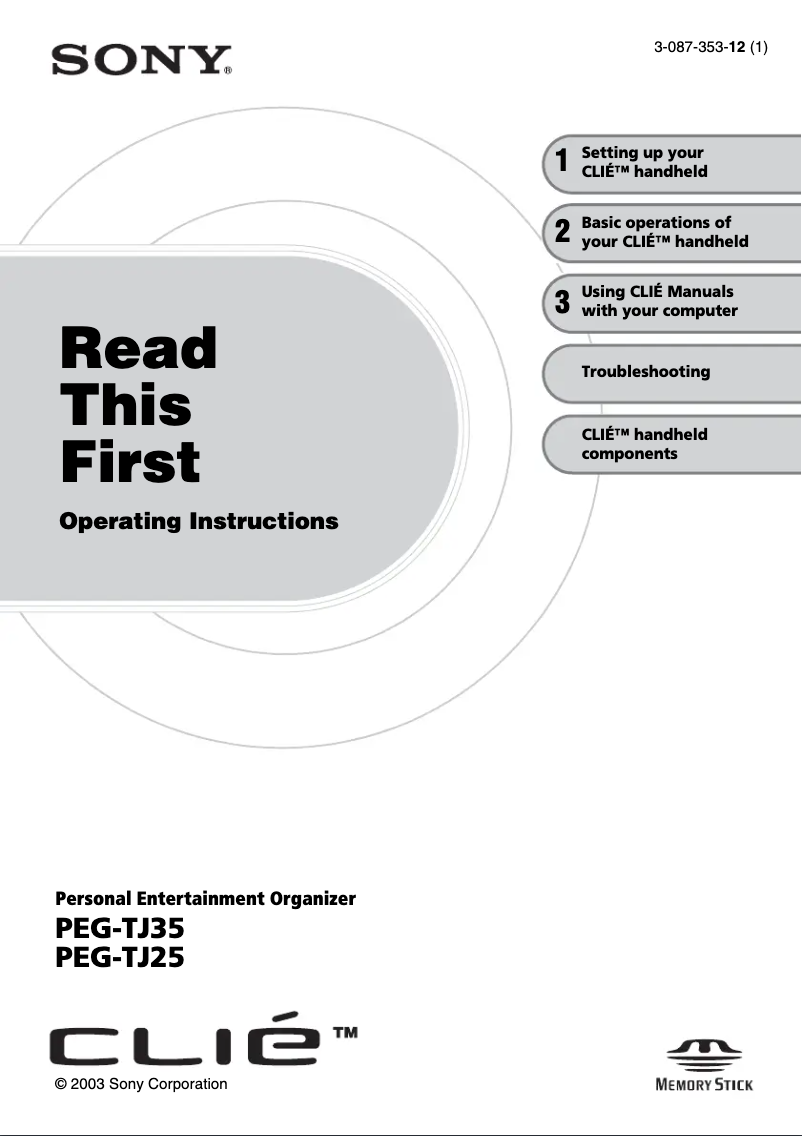 Page 1 de la notice Guide d'installation Sony Clie PEG-TJ35