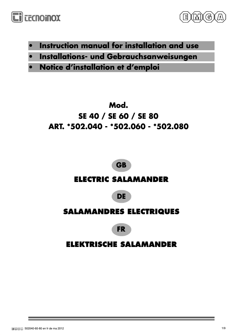 Image de la première page du manuel de l'appareil SE 60