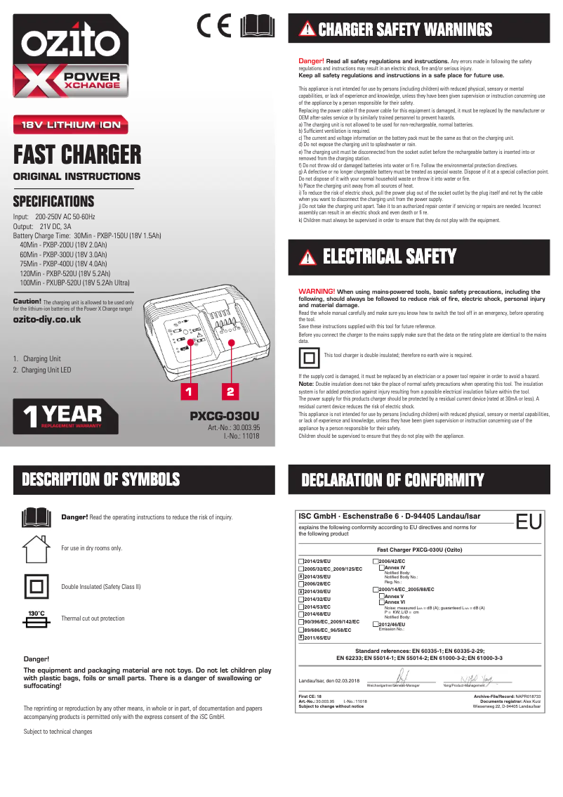 Page 1 de la notice Manuel utilisateur Ozito PX5PAK-005U