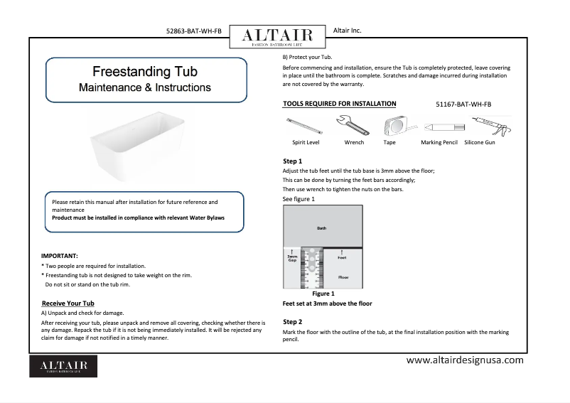 Page 1 de la notice Manuel utilisateur Altair Groda 52863-BAT-WH-FB