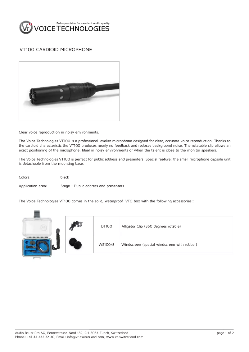 Page n°1 - Manuel utilisateur Voice Technologies VT100