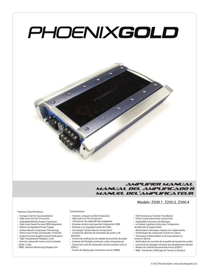 Page 1 de la notice Manuel utilisateur Phoenix Gold Z500.1