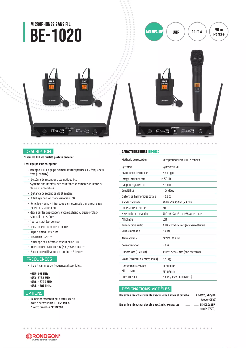 Page 1 de la notice Manuel utilisateur Rondson BE-1020