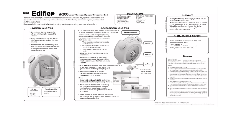 Page 1 de la notice Manuel utilisateur Edifier If200plus