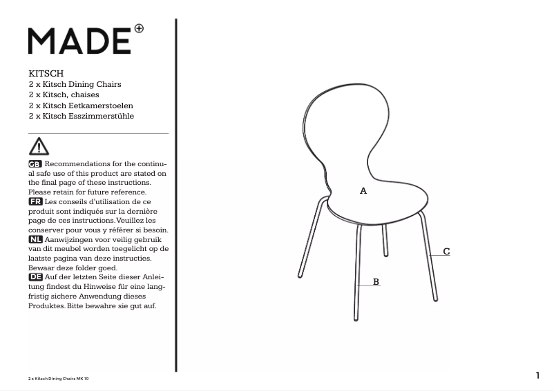 Image de la première page du manuel de l'appareil Kitsch Stuhl