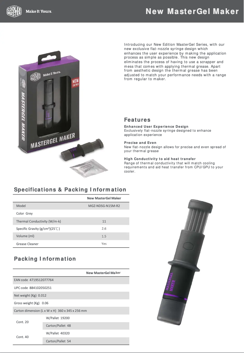 Page 1 de la notice Fiche technique Cooler Master MGZ-NDSG-N15M-R1