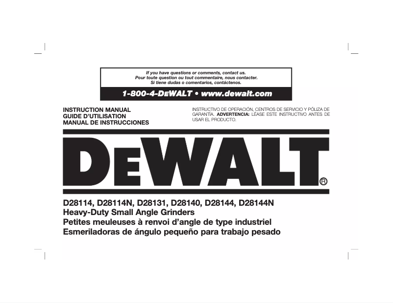 Page 1 de la notice Manuel utilisateur DeWalt D28144N
