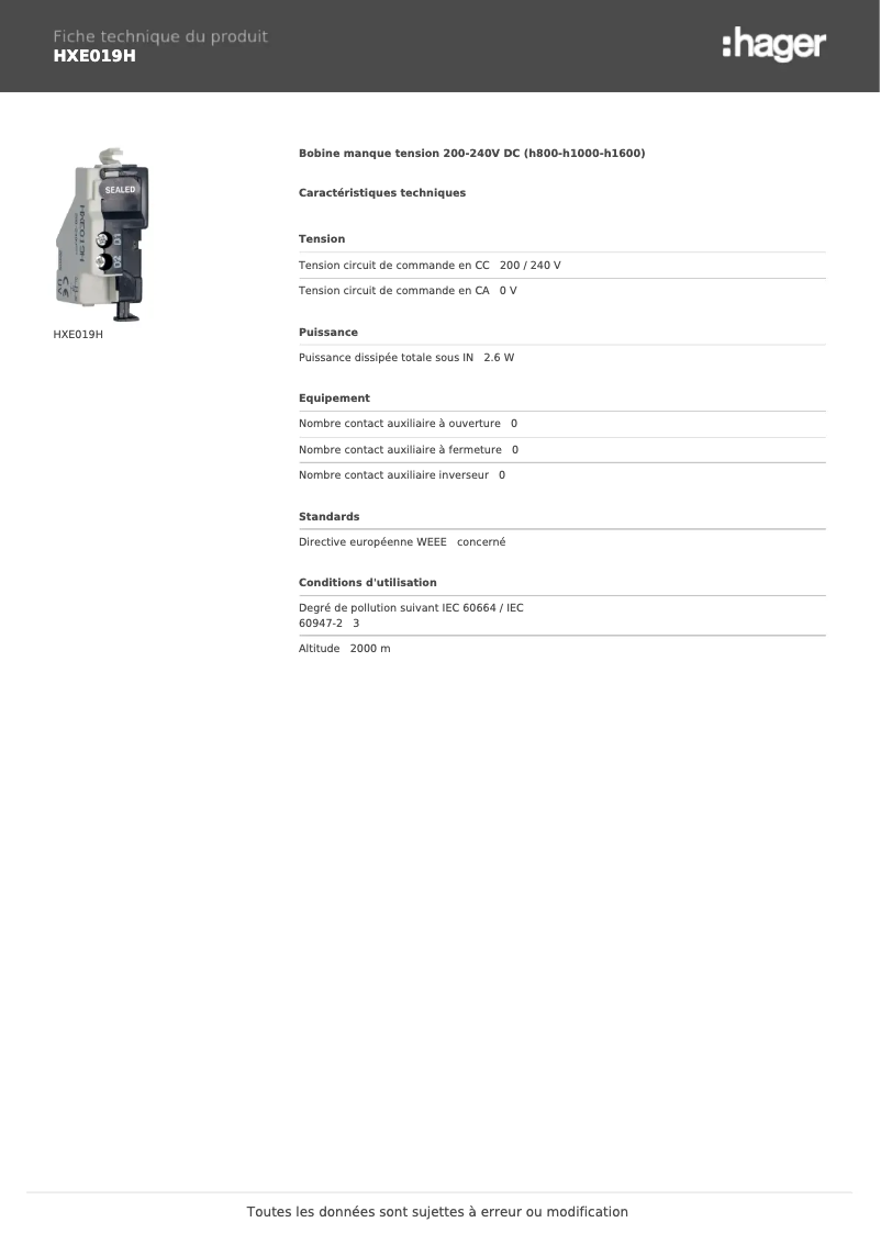 Page n°1 - Manuel utilisateur Hager HXE019H