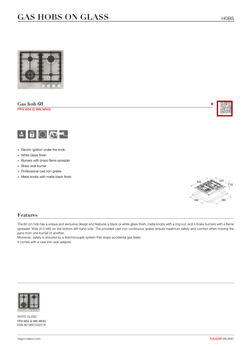 Page 1 de la notice Fiche technique Fulgor Milano FPH 604 G WK WHG
