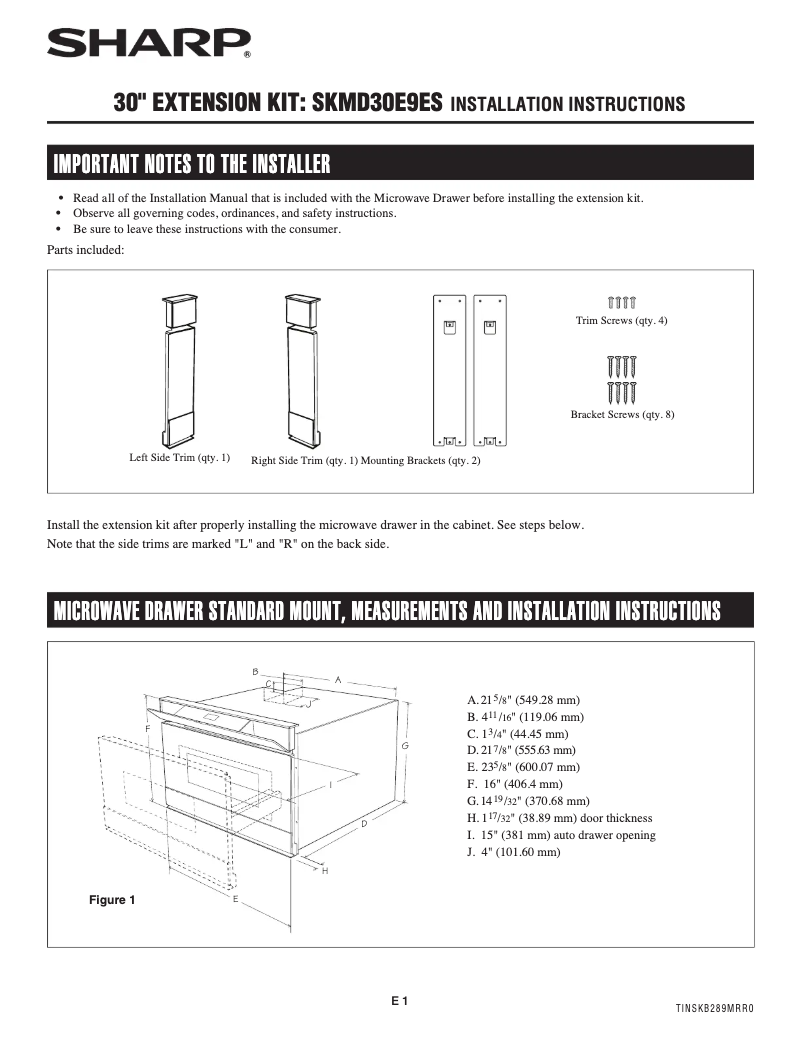 Page 1 de la notice Guide d'installation Sharp SMD2489ES