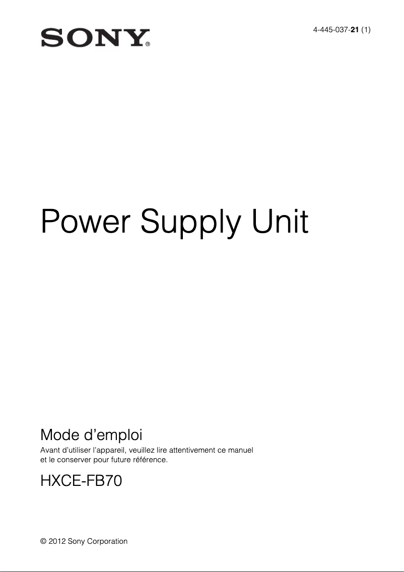 Page 1 de la notice Manuel utilisateur Sony HXCE-FB70