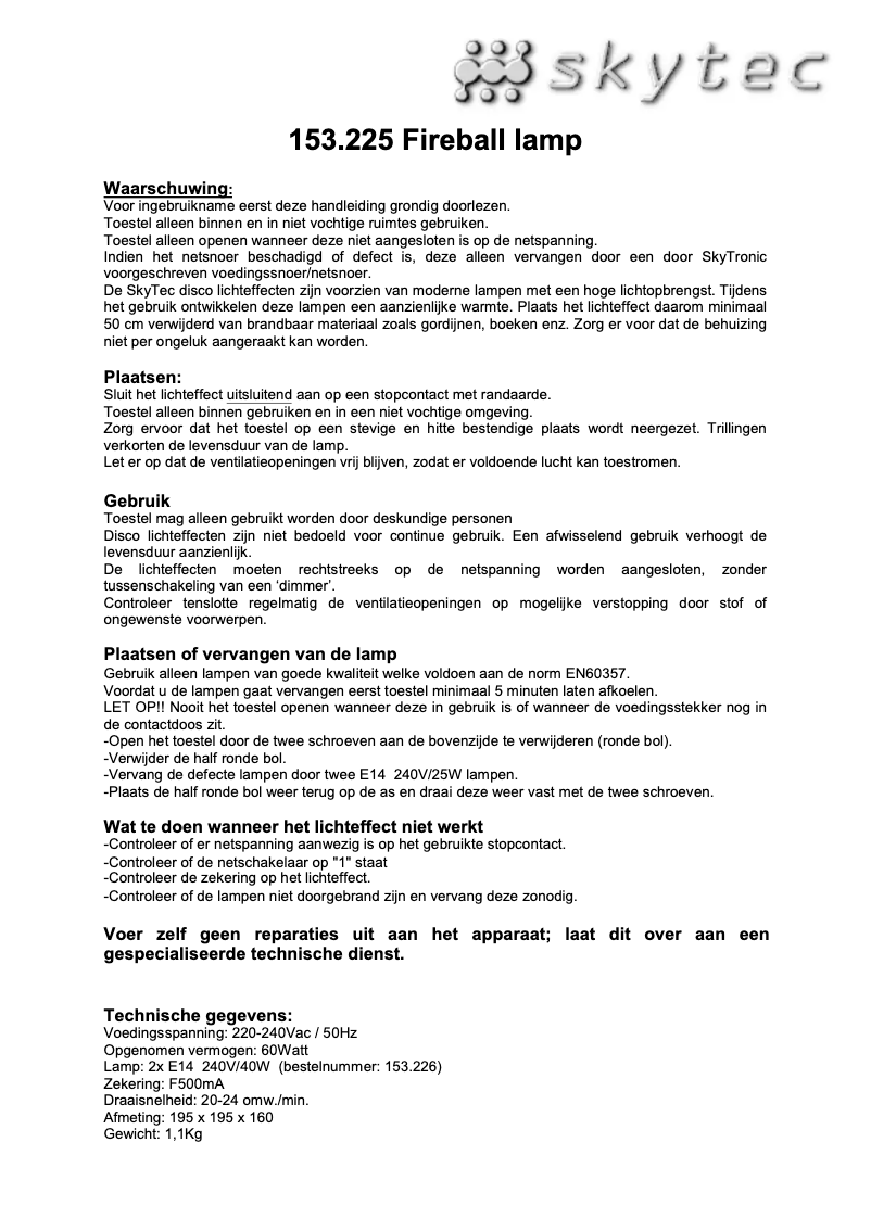 Image de la première page du manuel de l'appareil Fireball lamp