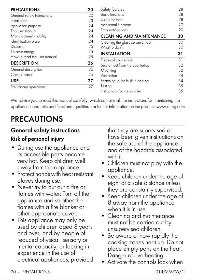 Page 1 de la notice Manuel utilisateur Smeg PSI264