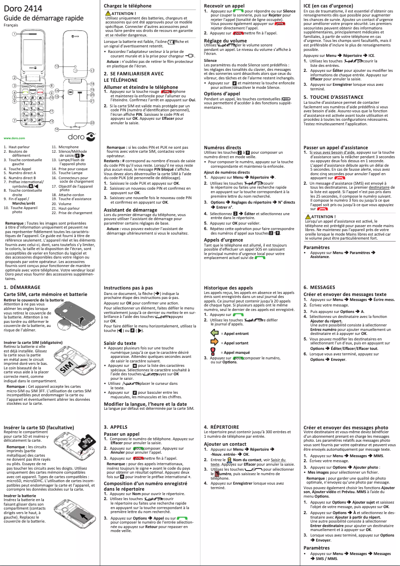Page 1 de la notice Manuel utilisateur Doro 2414