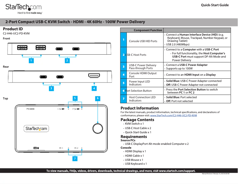 Page 1 de la notice Manuel utilisateur StarTech.com C2-H46-UC2-PD-KVM