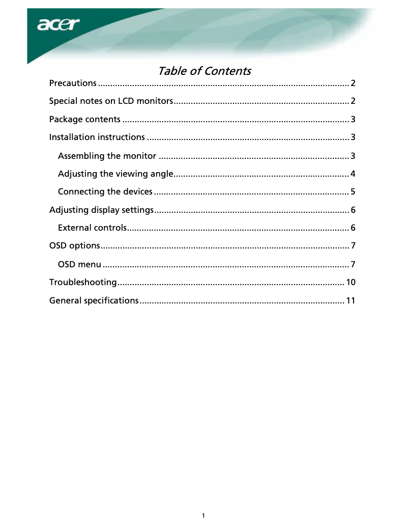 Página 1 del manual Manual de usuario Acer X 222W