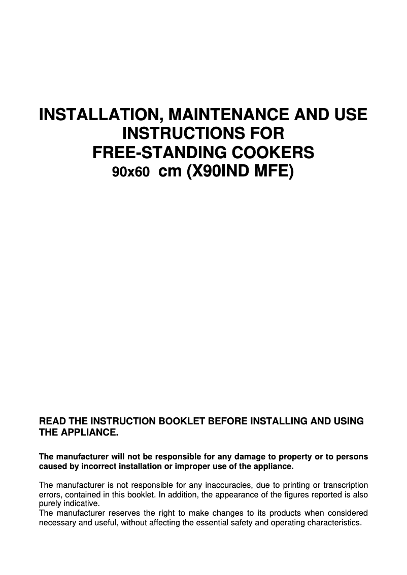 Page 1 de la notice Manuel utilisateur Bertazzoni X90 IND MFE BL