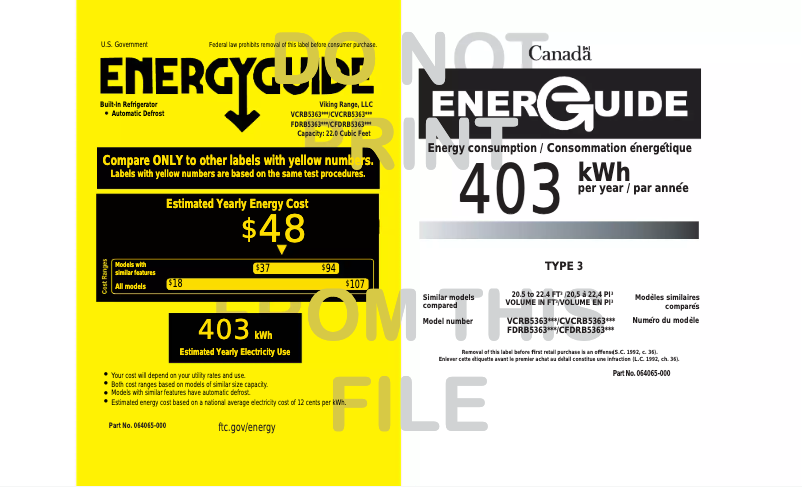 Page 1 de la notice Mode d'emploi Viking VCRB5363RSS